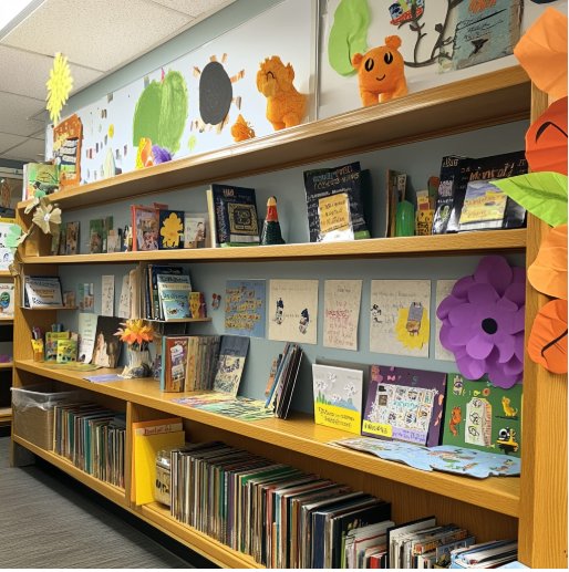 Classroom reading corner with learning displays